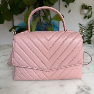 NWOT Quince Italian Leather Chevron Quilted Top Handle Satchel Crossbody Pink